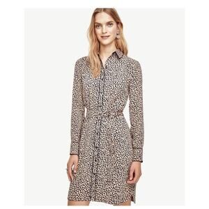 New $129 Ann Taylor Women’s S Spotted Tan Polka Dot Print Piped Shirt Elegant